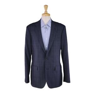 J. Crew Ludlow Slim Fit Navy Blue Check Windowpane Wool 2-Btn Blazer Jacket 42L
